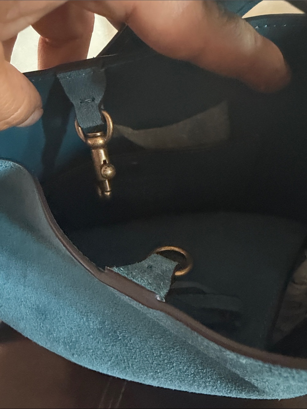 COACH Teal Suede Bucket Bag with Wide Adjustable Strap - Picture 6 of 11